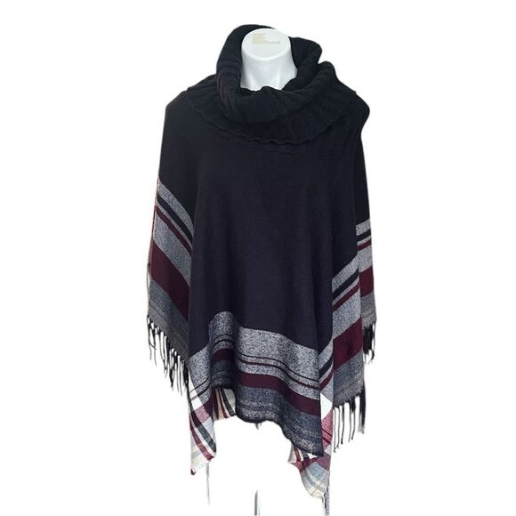 Indigo Soul Sweater Cowl Neck Blanket Poncho Navy OS NWT - Picture 1 of 6